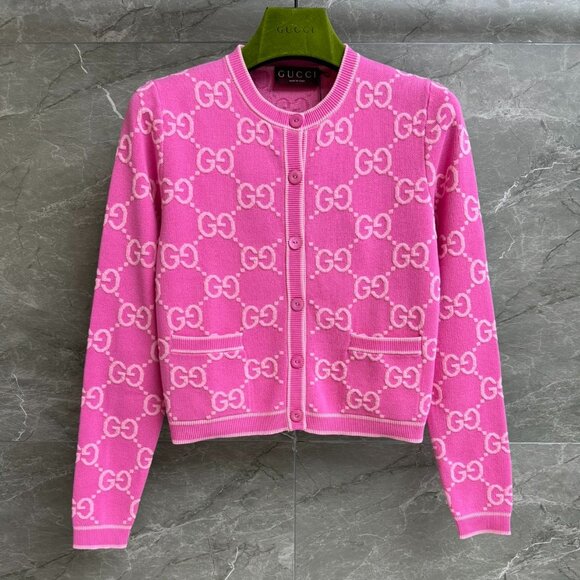 Pink Logo Knit Cardigan by Gucci - Picture 1 of 4